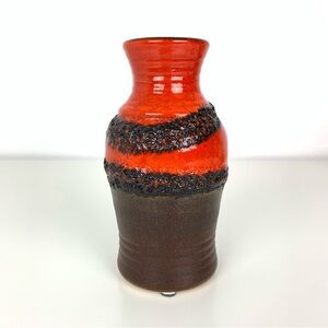 Bay Keramik West Germany Vase Fat Lava Black Red MCM Vtg 630 20 German Pottery